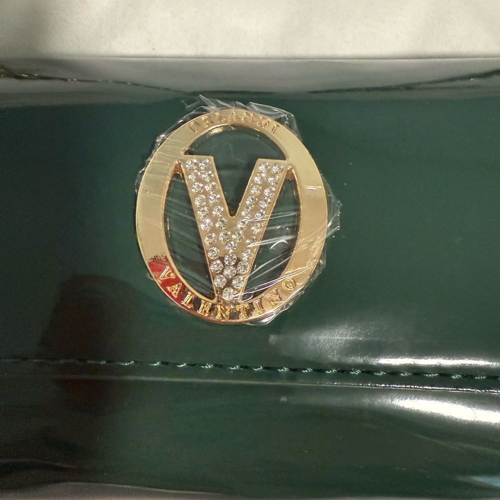 Valentino Orlandi NWT Elegant Dark Green Patent Leather Chain crossbody bag. - Picture 4 of 8